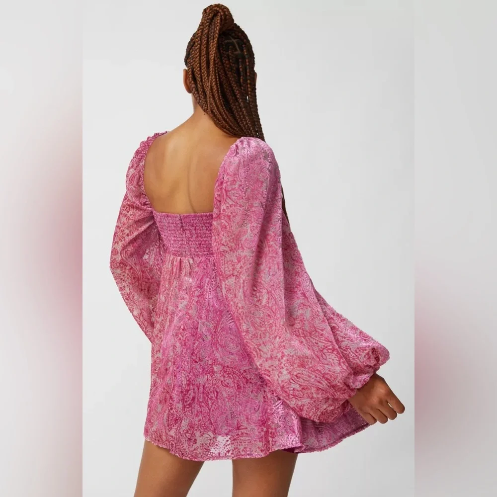 NWT For Love & Lemons Pink Paisley Tie-Front Mini Dress - Picture 5 of 10